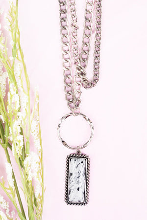 White Hutton Bar Layered Silvertone Necklace - Wholesale Accessory Market