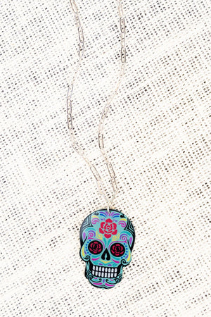 Mint Sugar Skull Acrylic Silvertone Necklace - Wholesale Accessory Market