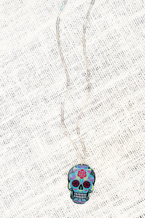 Mint Sugar Skull Acrylic Silvertone Necklace - Wholesale Accessory Market