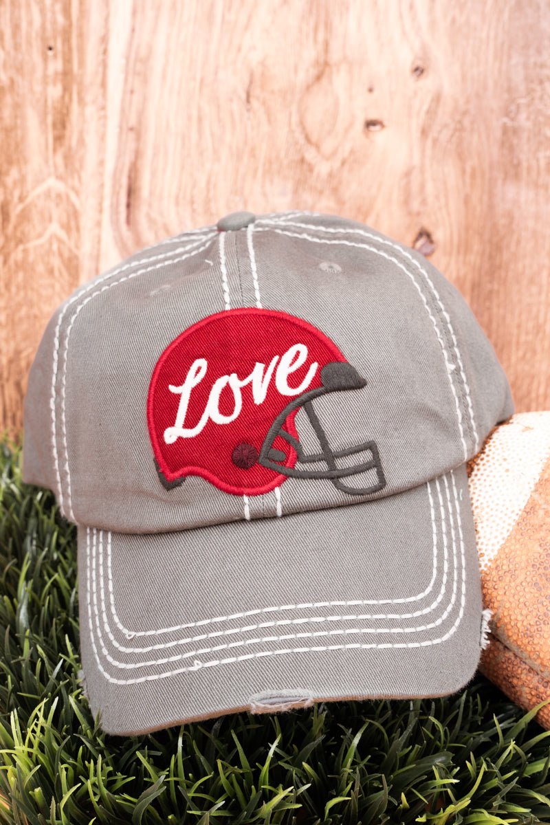 Distressed Light Gray 'Love' Football Helmet Cap - Wholesale Accessory Market