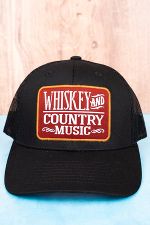 Distressed Black 'Whiskey And Country Music' Mesh Cap - Wholesale Accessory Market