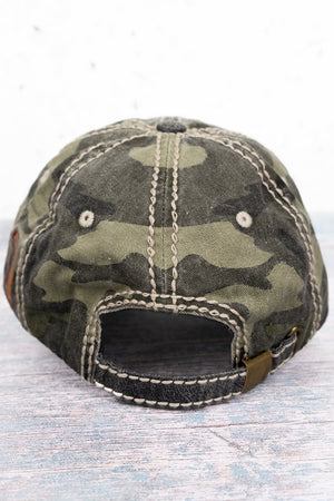 Camo and Faux Leather Rank Insignia Cap - Wholesale Accessory Market