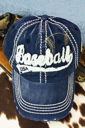 Distressed Navy 'Baseball' Cap - Wholesale Accessory Market