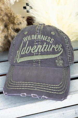 Distressed Dark Gray 'Wilderness Adventures' Cap - Wholesale Accessory Market