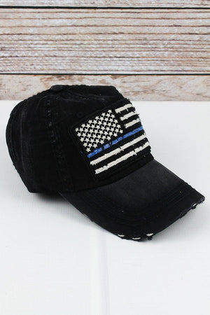 Distressed Black Thin Blue Line Flag Cap - Wholesale Accessory Market