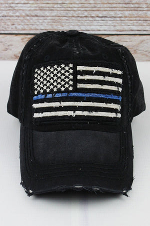 Distressed Black Thin Blue Line Flag Cap - Wholesale Accessory Market