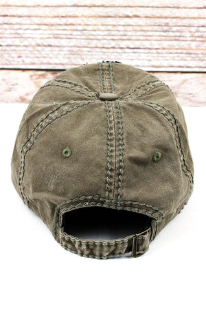Distressed Olive Thin Blue Line Flag Cap - Wholesale Accessory Market
