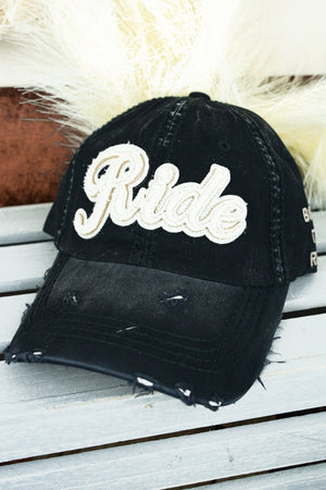 Distressed Black with Raised 'Ride' Cap - Wholesale Accessory Market