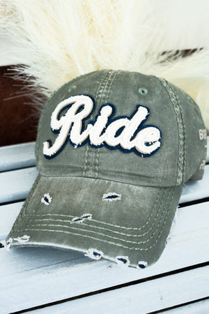Distressed Olive with Raised 'Ride' Cap - Wholesale Accessory Market