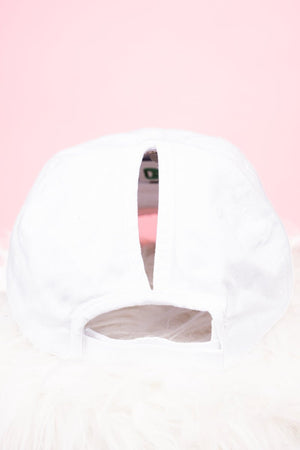 Distressed White Ponytail Cap - Wholesale Accessory Market