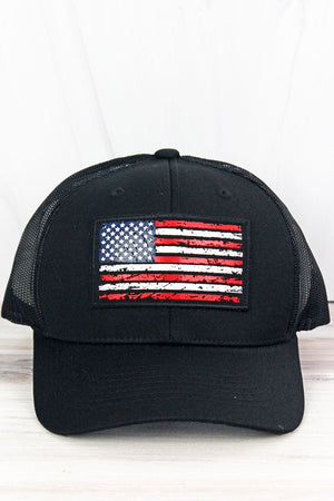 Black with Flag Patch Mesh Cap - Wholesale Accessory Market