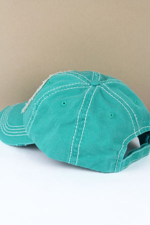 Distressed Turquoise 'Ride It Like You Stole It' Cap - Wholesale Accessory Market