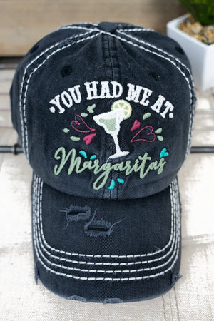 Distressed Black 'You Had Me At Margaritas' Cap - Wholesale Accessory Market