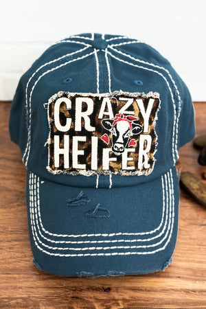 Distressed Blue 'Crazy Heifer' Cap - Wholesale Accessory Market