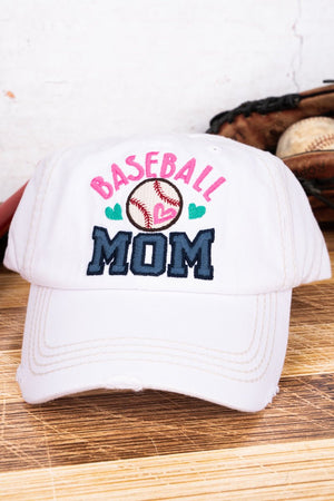 Distressed White 'Baseball Mom' Cap - Wholesale Accessory Market