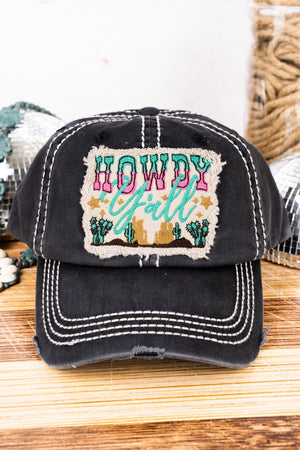 Distressed Black 'Howdy Y'all' Cap - Wholesale Accessory Market