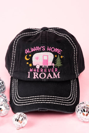 Distressed Black 'Always Home Wherever I Roam' Cap - Wholesale Accessory Market