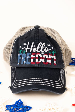 Black 'Hello Freedom' Mesh Cap - Wholesale Accessory Market