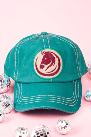 Distressed Turquoise Horse Emblem Cap - Wholesale Accessory Market