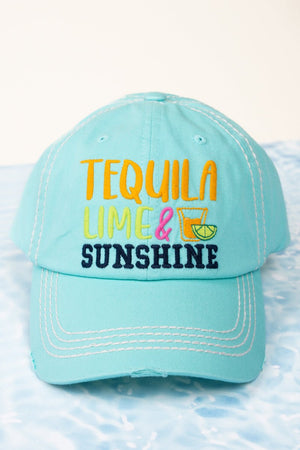 Distressed Mint Blue 'Tequila Lime & Sunshine' Cap - Wholesale Accessory Market