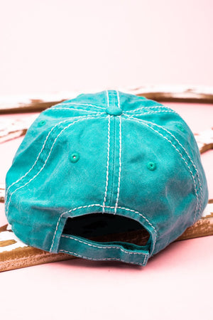 Distressed Turquoise 'Mama' Cow Cap - Wholesale Accessory Market
