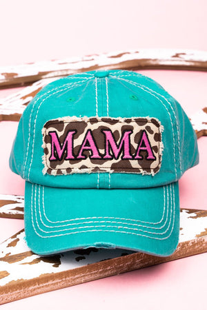 Distressed Turquoise 'Mama' Cow Cap - Wholesale Accessory Market