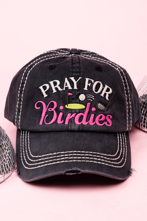Distressed Black 'Pray For Birdies' Cap - Wholesale Accessory Market