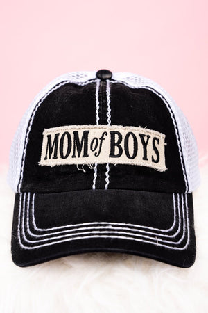 Black 'Mom Of Boys' Mesh Cap - Wholesale Accessory Market