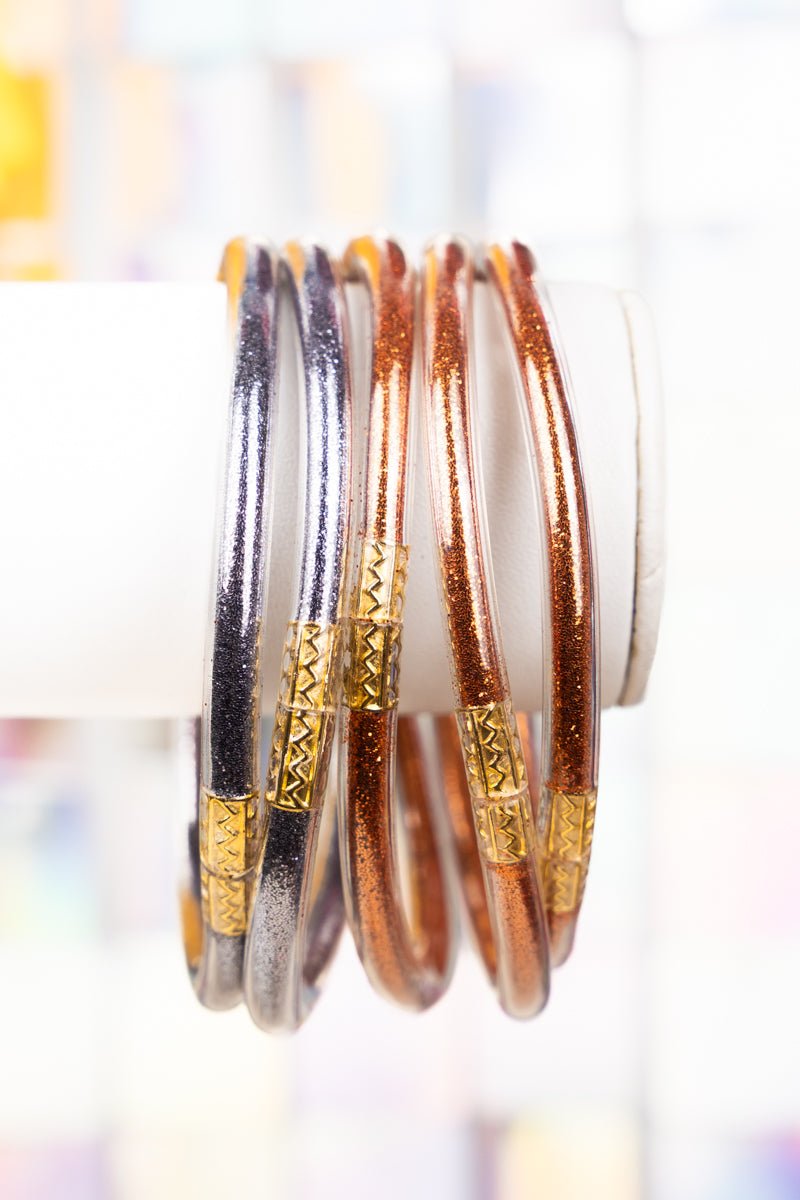 Refuse To Lose Burnt Orange and Blue Glitter Jelly Tube Bracelet Set - Wholesale Accessory Market