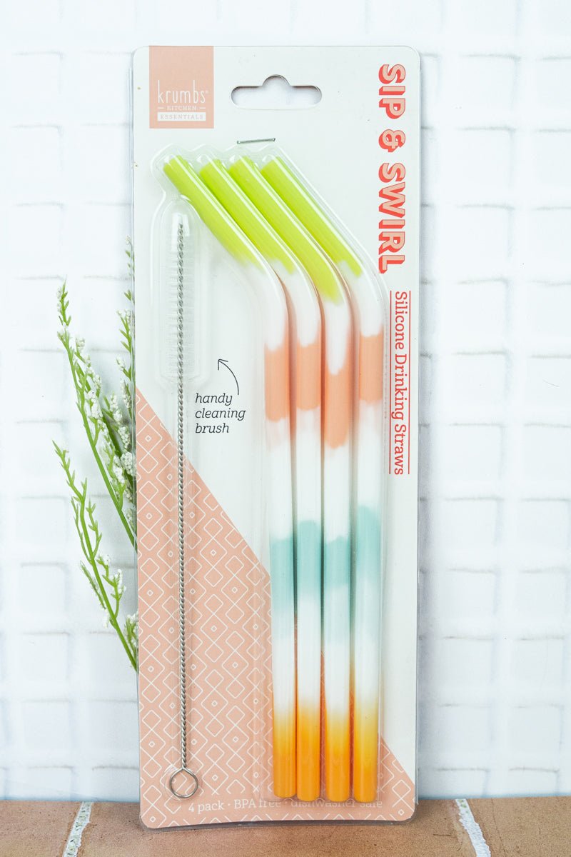 4 Pack Krumbs Kitchen Sip & Swirl Silicone Drinking Straws - Wholesale Accessory Market