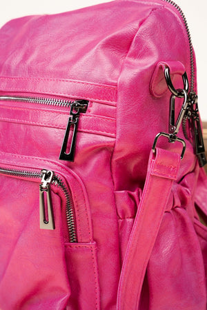 The Best Day Hot Pink Faux Leather Backpack Tote - Wholesale Accessory Market