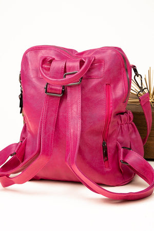 The Best Day Hot Pink Faux Leather Backpack Tote - Wholesale Accessory Market