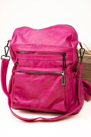 The Best Day Hot Pink Faux Leather Backpack Tote - Wholesale Accessory Market