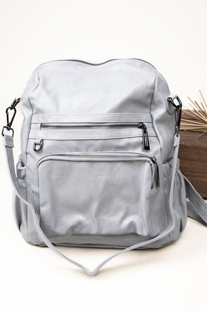 The Best Day Light Gray Faux Leather Backpack Tote - Wholesale Accessory Market