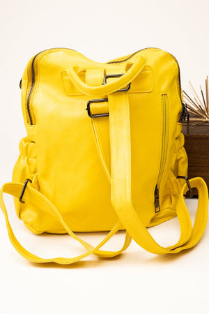 The Best Day Yellow Faux Leather Backpack Tote - Wholesale Accessory Market