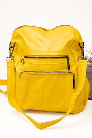 The Best Day Yellow Faux Leather Backpack Tote - Wholesale Accessory Market