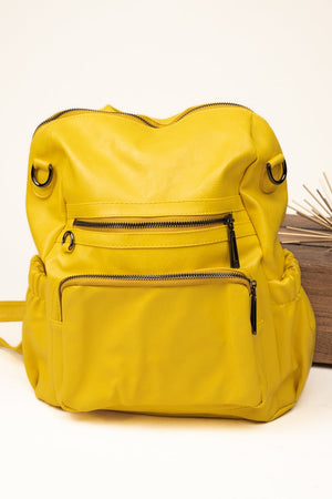 The Best Day Yellow Faux Leather Backpack Tote - Wholesale Accessory Market