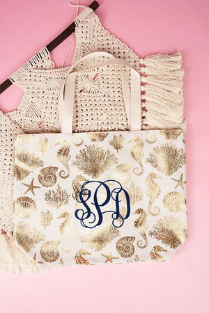 Golden Sea Life White Shoulder Tote - Wholesale Accessory Market
