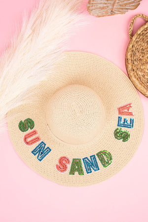 Sequin Sun Sand Sea Beige Floppy Hat - Wholesale Accessory Market