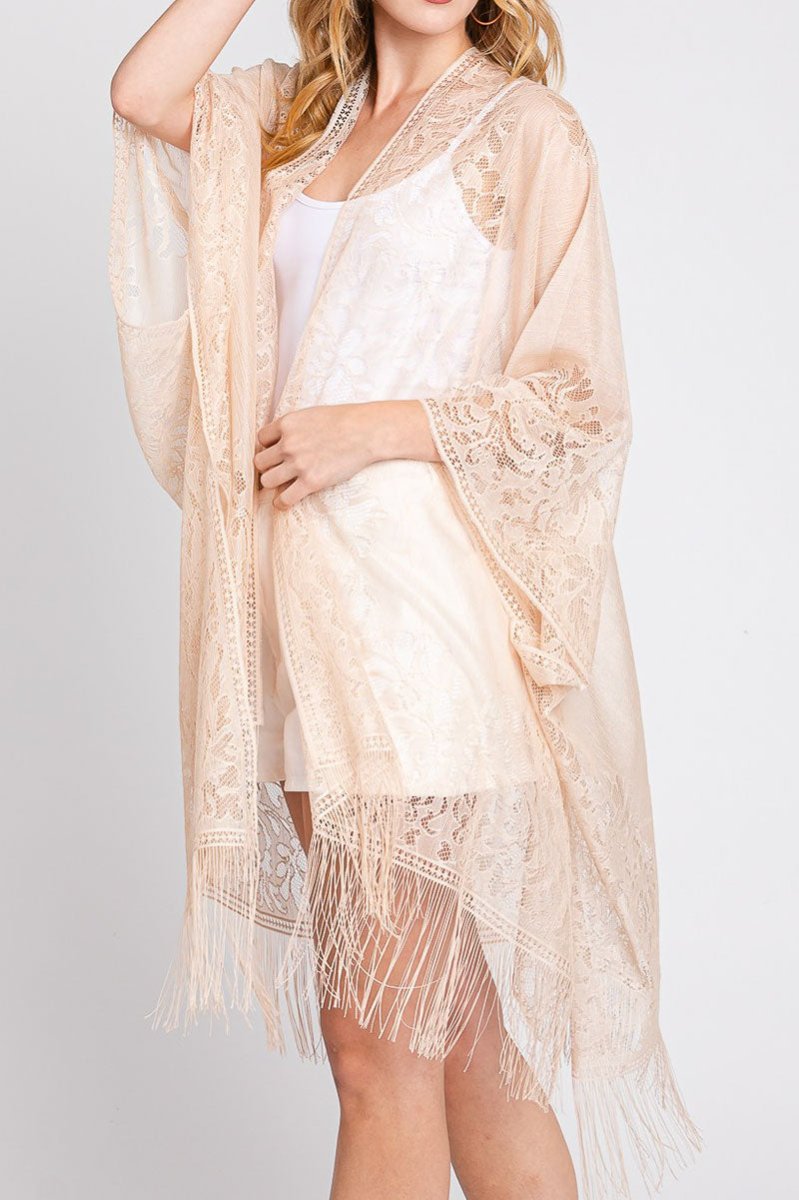 Bay Breeze Beige Lace Kimono - Wholesale Accessory Market