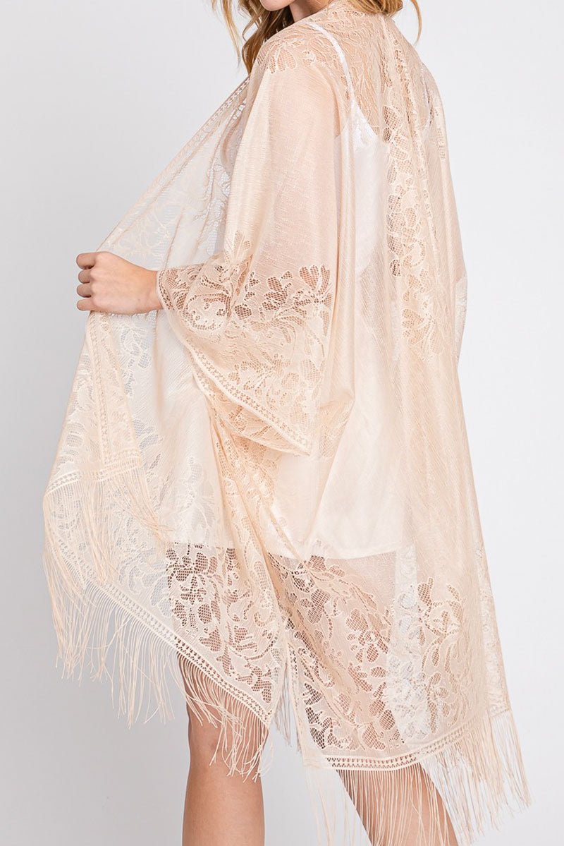 Bay Breeze Beige Lace Kimono - Wholesale Accessory Market