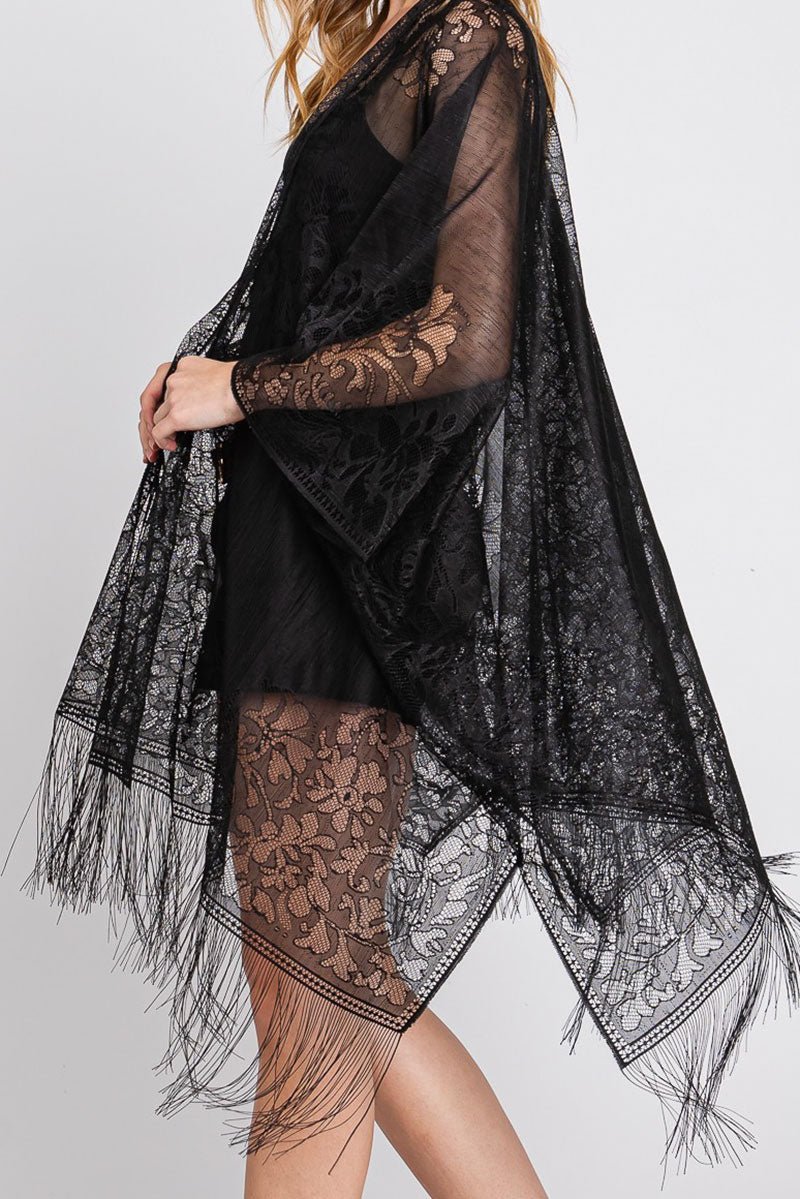 Bay Breeze Black Lace Kimono - Wholesale Accessory Market