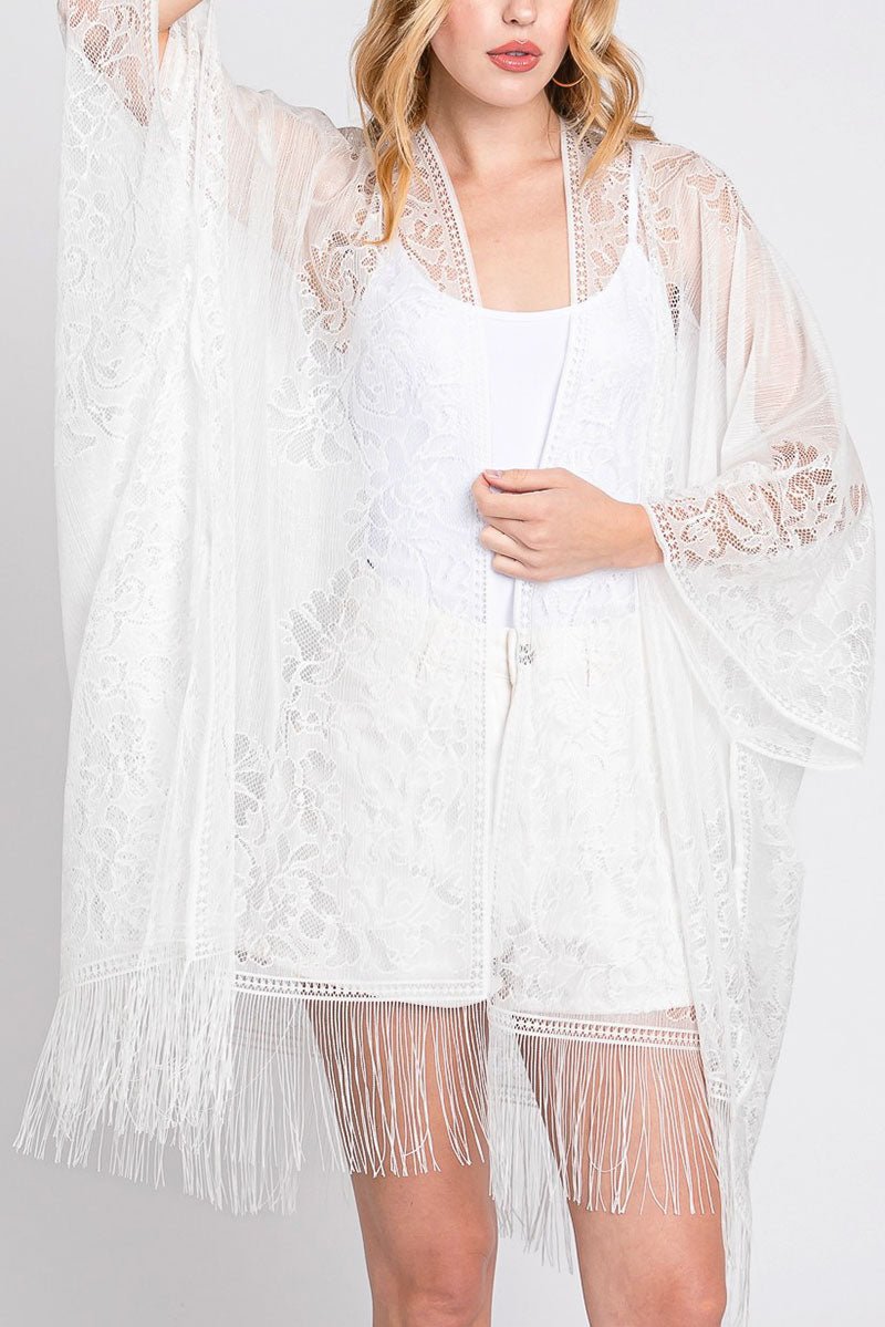 Bay Breeze White Lace Kimono - Wholesale Accessory Market
