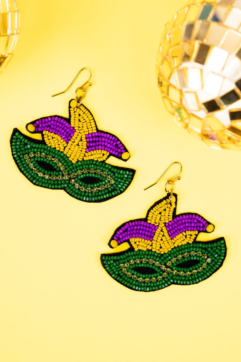 Mardi Gras Mask Crystal Seed Bead Earrings - Wholesale Accessory Market