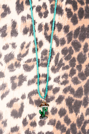Western Styling Silvertone Cactus Turquoise Seed Bead Necklace - Wholesale Accessory Market