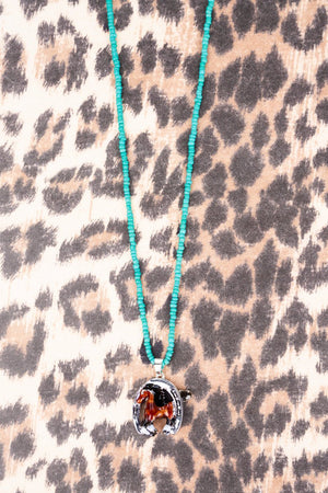 Neigh Sayer Silvertone Horses Turquoise Seed Bead Necklace - Wholesale Accessory Market