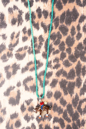 Bone Buster Silvertone Rodeo Turquoise Seed Bead Necklace - Wholesale Accessory Market