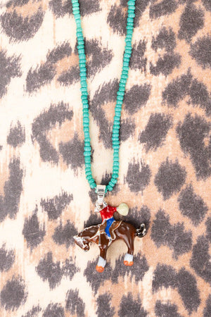 Bone Buster Silvertone Rodeo Turquoise Seed Bead Necklace - Wholesale Accessory Market