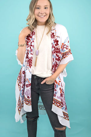 Bali Retreat Beige and Burgundy Kimono - Wholesale Accessory Market