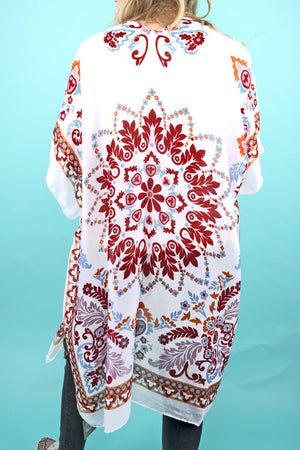 Bali Retreat Beige and Burgundy Kimono - Wholesale Accessory Market
